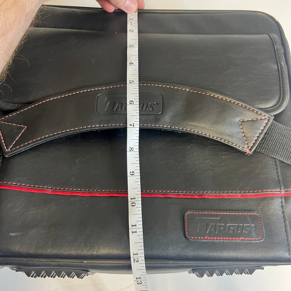 Targus Black Faux Leather Laptop Messenger Bag Red Stitching Briefcase Case - Picture 6 of 13